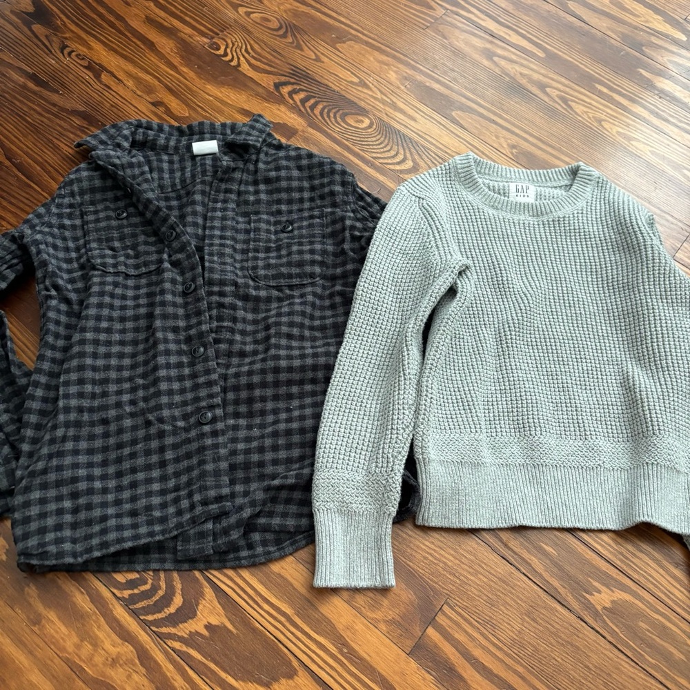 GAP Kids Plaid Flannel Shirt and Gray Sweater Bundle